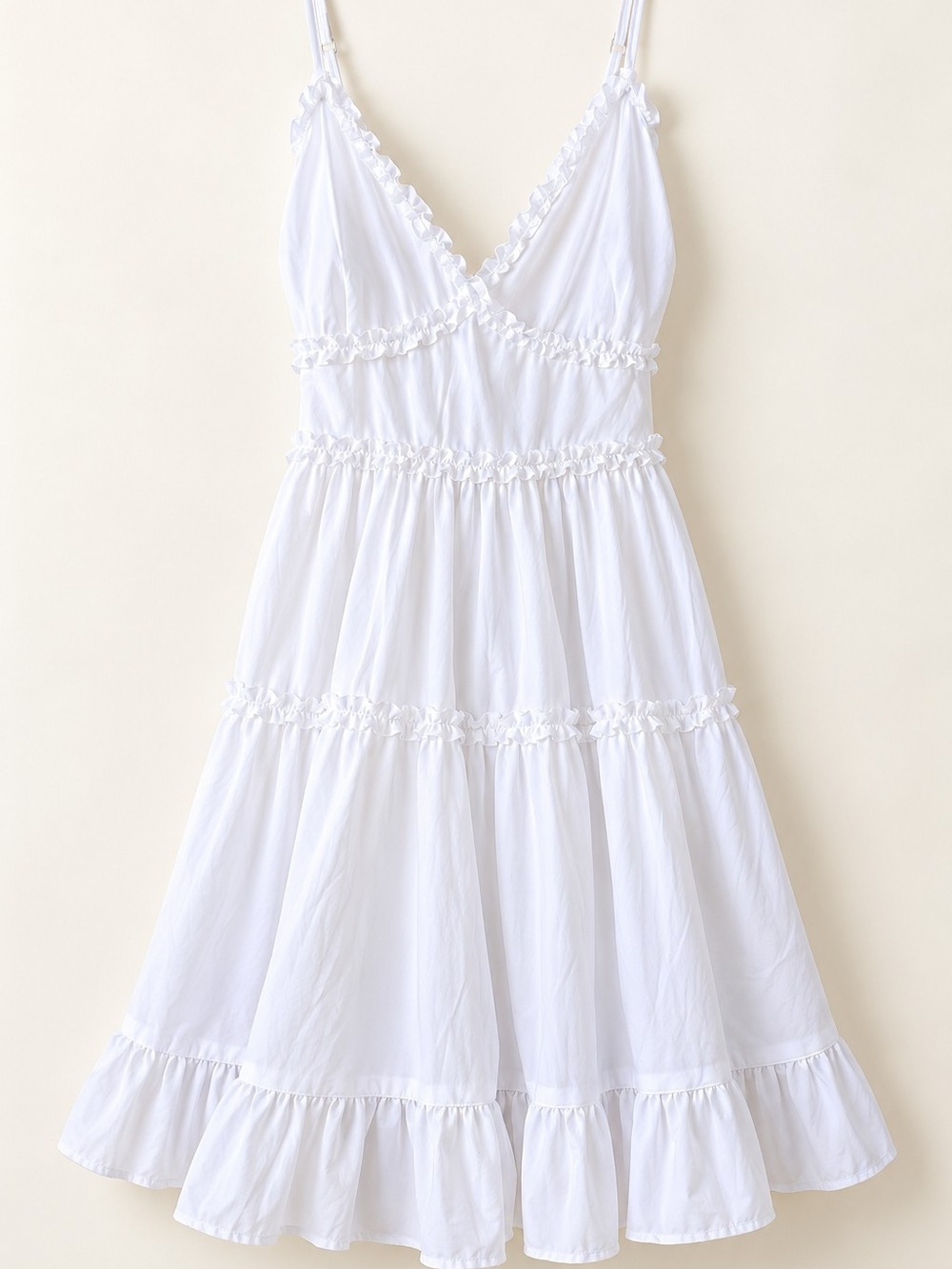 White Tiered Ruffle Spaghetti Strap Summer Dress Size M